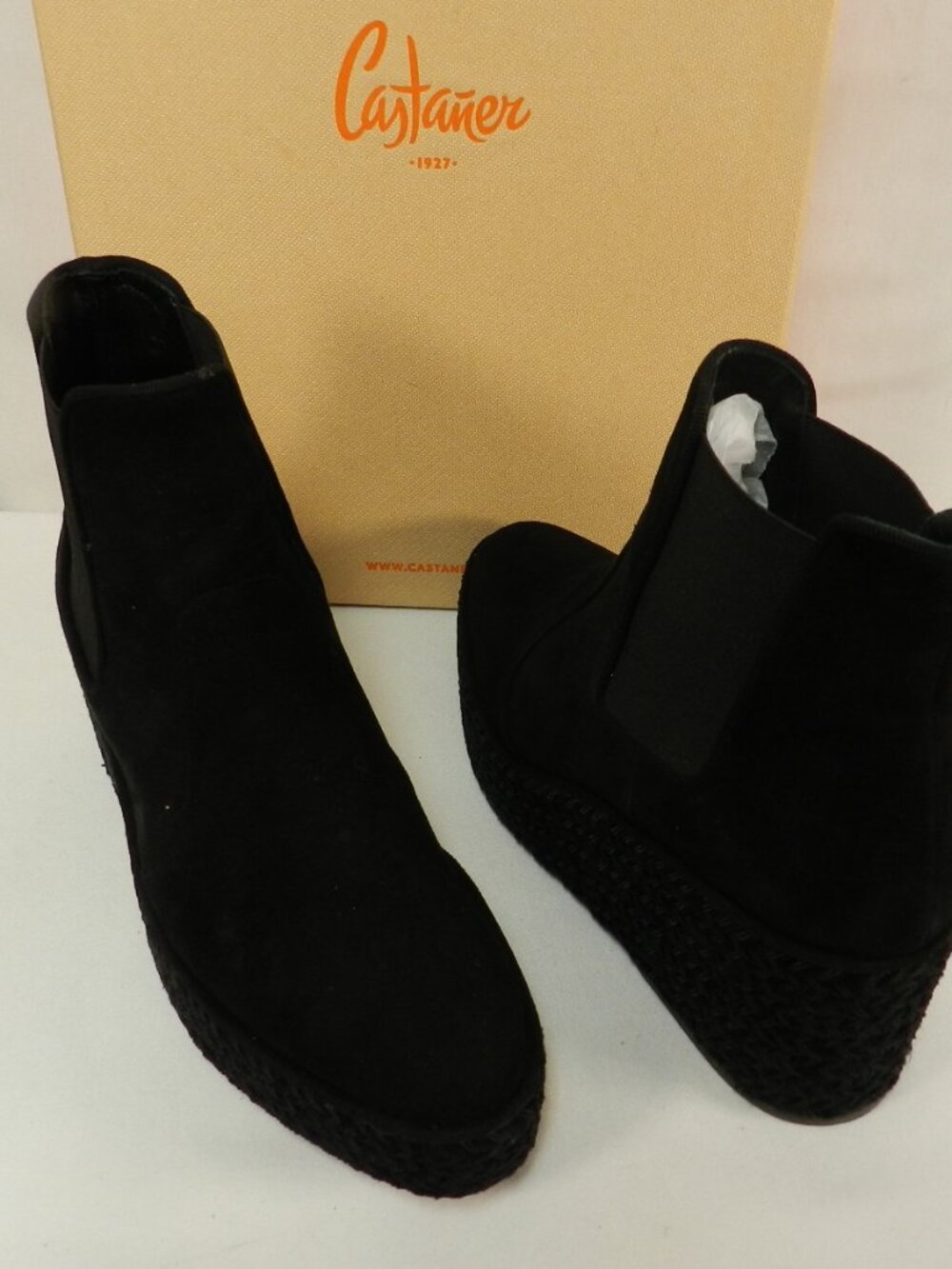 Castaner Suede platform Wedge espadrille ankle boots booties black w/Box 40 US 9